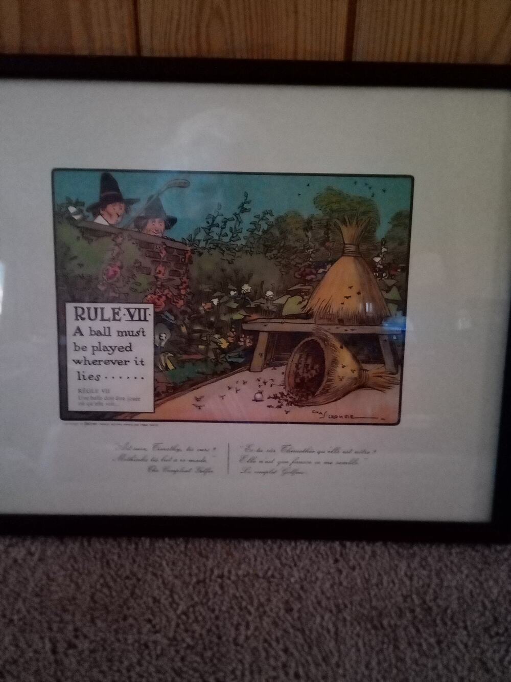 Vintage Charles Crombie Rules Of Golf -Rule VII-Framed Print